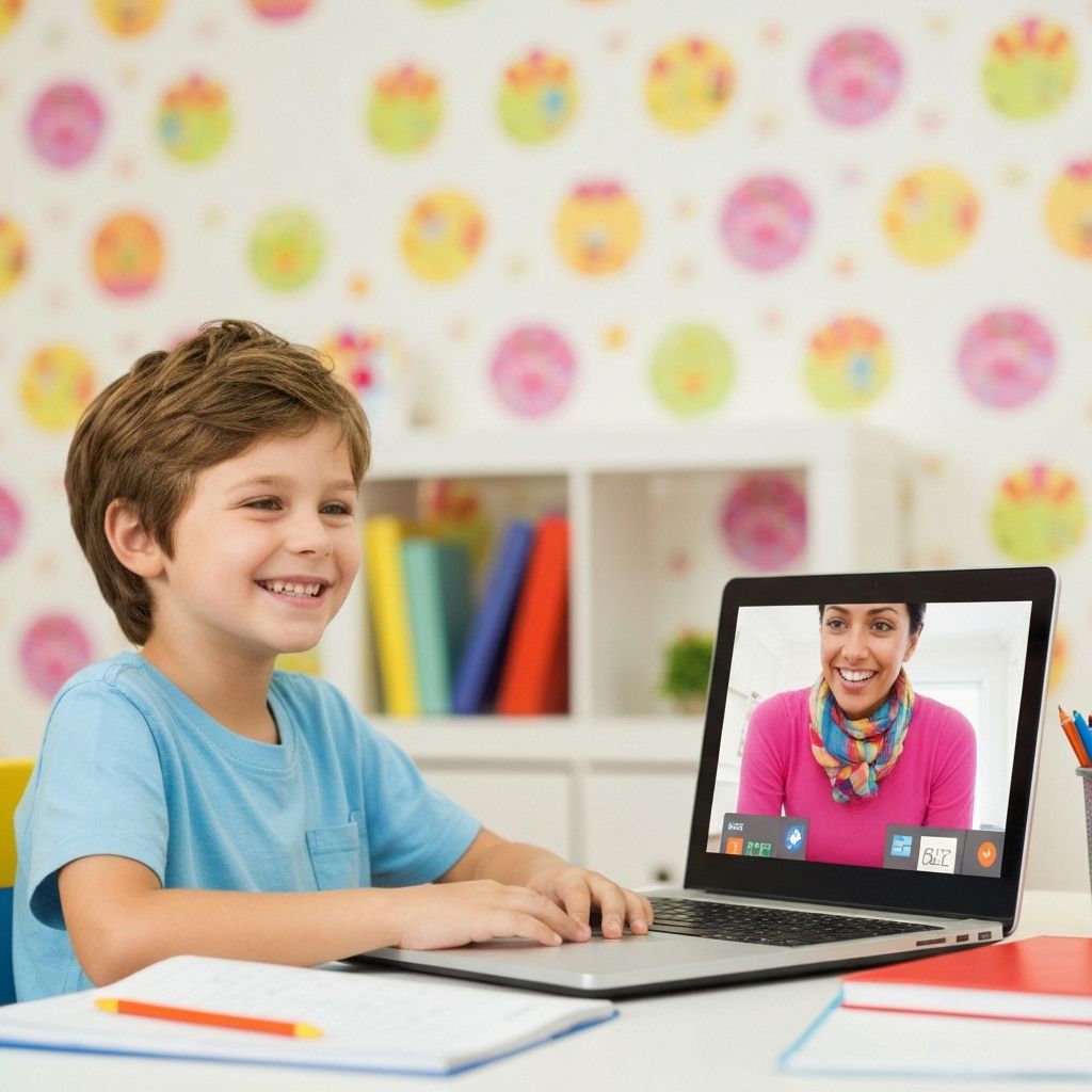 Criança aprendendo inglês online